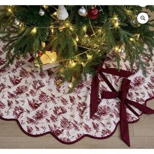 Red and Ivory Forest Velvet Christmas Tree Skirt, 52", by My Texas House